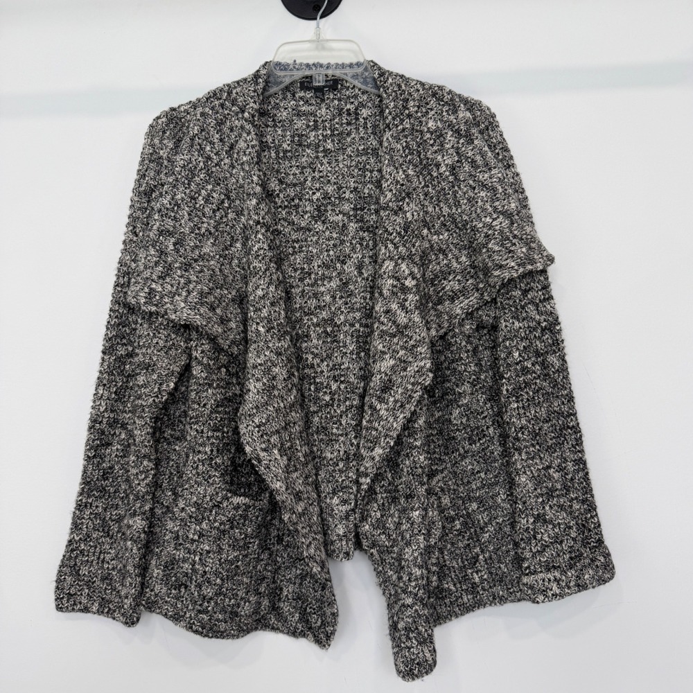 Eileen Fisher Petite Black White Marled Cotton Alpaca Draped Cardigan PL Minimal